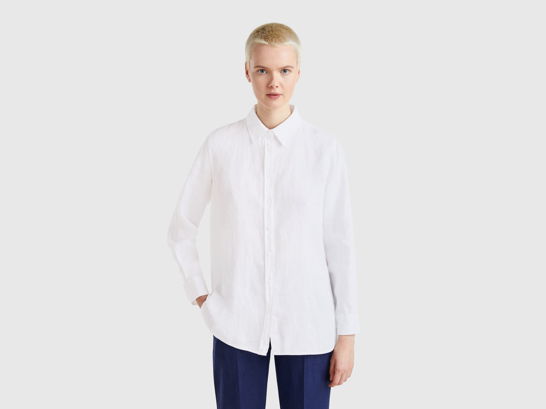 Benetton_Long Shirt in Pure Linen_5BMLDQ02U_101_01