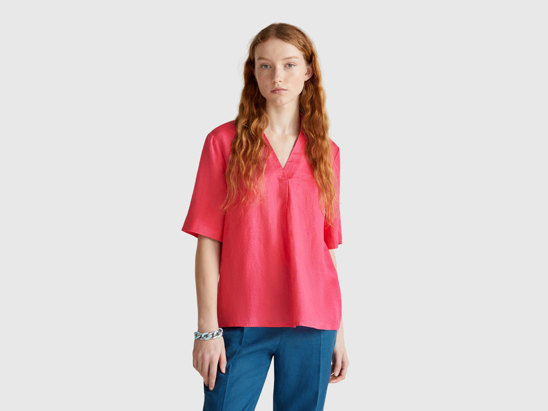 Benetton_Short Sleeve Blouse in Pure Linen_5BMLDQ0B6_12E_01
