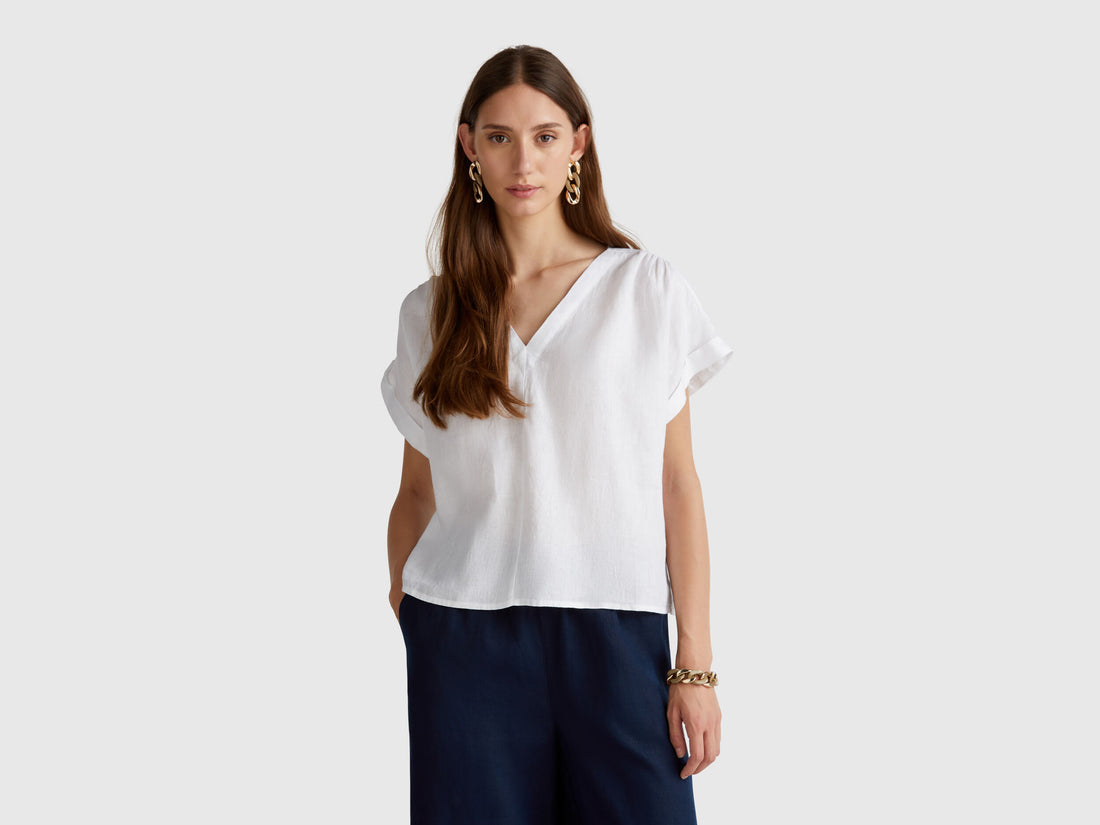 Benetton_Blouse in Pure Linen_5BMLDQ0BR_101_01