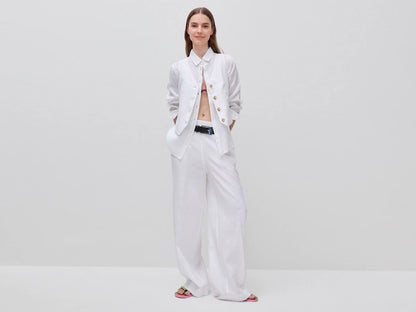 Benetton White Women Regular Fit Shirt in Pure Linen SKU: 5BMLDQ0D9_101 Image 03