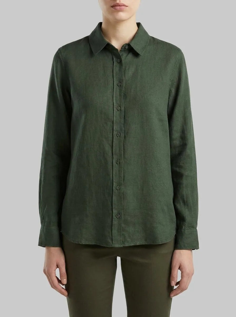 Benetton Military Green Women Regular Fit Shirt in Pure Linen SKU: 5BMLDQ0D9_20W Image 00