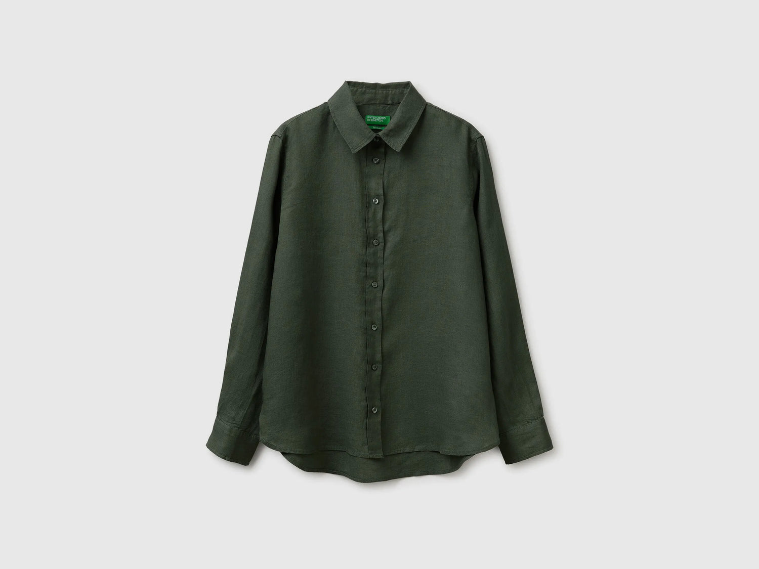 Benetton Military Green Women Regular Fit Shirt in Pure Linen SKU: 5BMLDQ0D9_20W Image 01