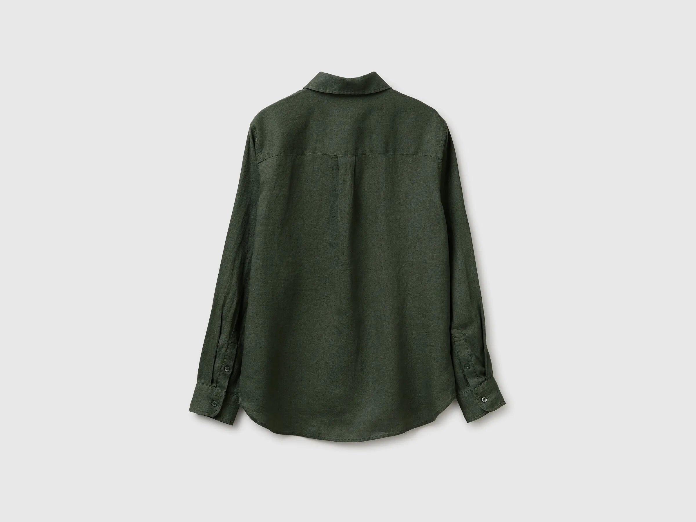 Benetton Military Green Women Regular Fit Shirt in Pure Linen SKU: 5BMLDQ0D9_20W Image 02