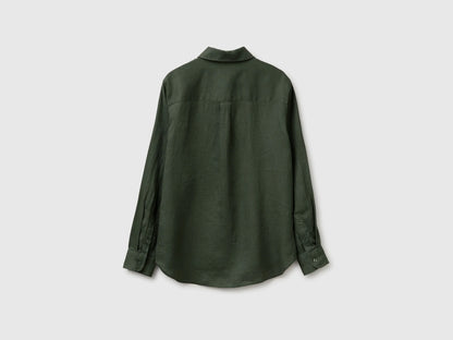 Benetton Military Green Women Regular Fit Shirt in Pure Linen SKU: 5BMLDQ0D9_20W Image 02