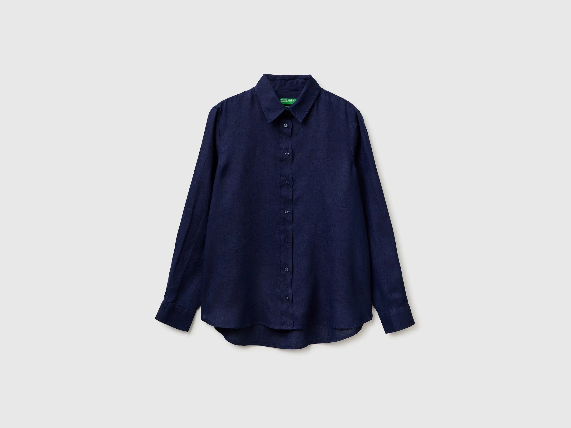 Benetton Dark Blue Women Regular Fit Shirt in Pure Linen SKU: 5BMLDQ0D9_252 Image 01