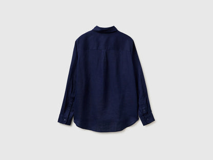 Benetton Dark Blue Women Regular Fit Shirt in Pure Linen SKU: 5BMLDQ0D9_252 Image 02