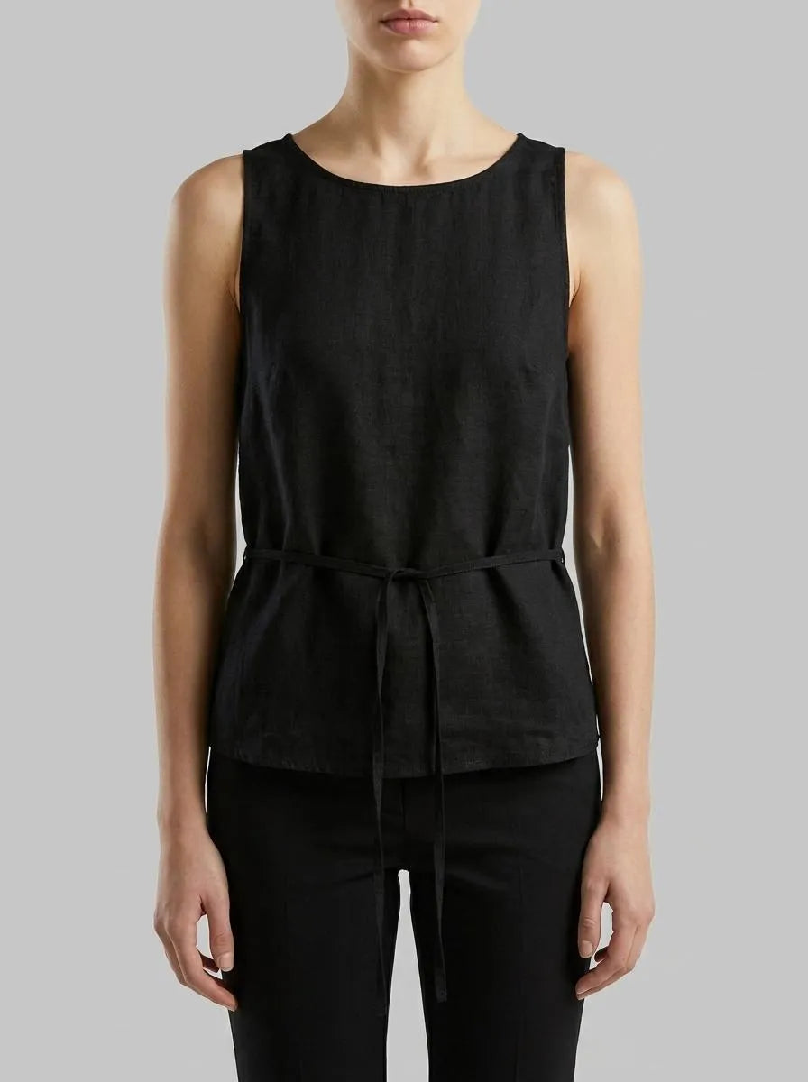 Benetton Black Women 100% Linen Tank Top with Strap SKU: 5BMLDQ0DZ_100 Image 00