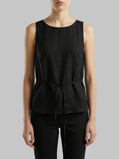 Benetton Black Women 100% Linen Tank Top with Strap SKU: 5BMLDQ0DZ_100 Image 00