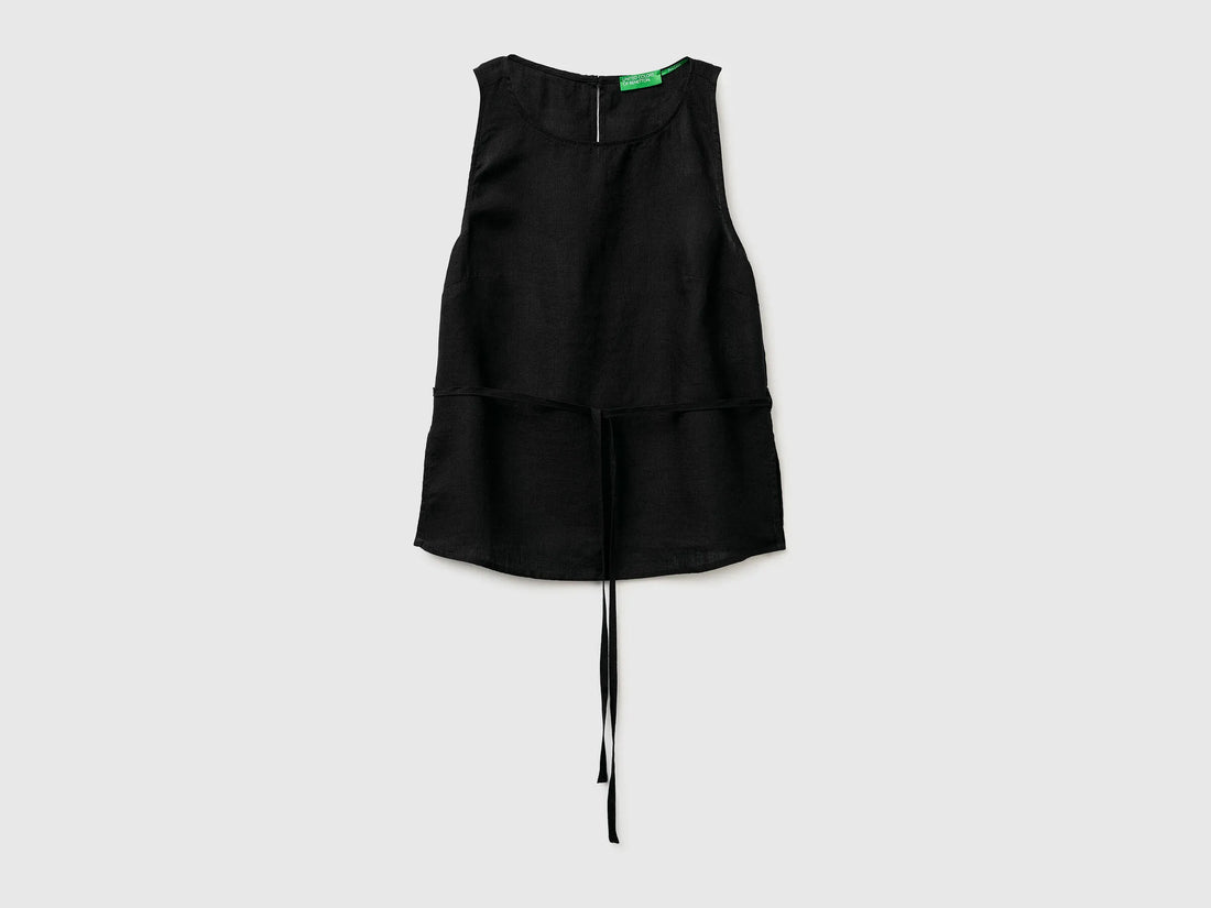 Benetton Black Women 100% Linen Tank Top with Strap SKU: 5BMLDQ0DZ_100 Image 01