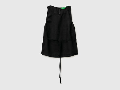 Benetton Black Women 100% Linen Tank Top with Strap SKU: 5BMLDQ0DZ_100 Image 01