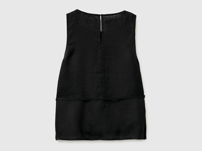 Benetton Black Women 100% Linen Tank Top with Strap SKU: 5BMLDQ0DZ_100 Image 02