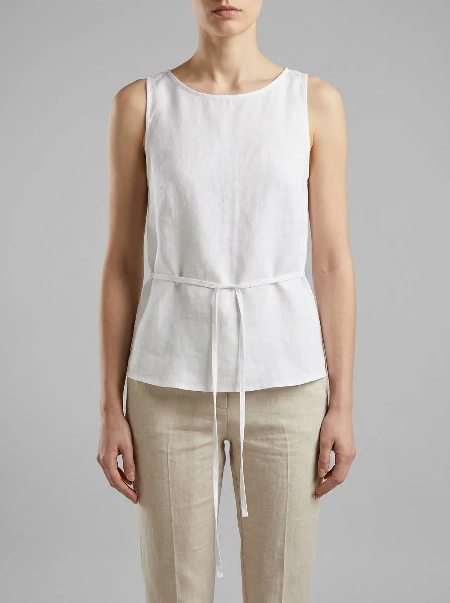 Benetton White Women 100% Linen Tank Top with Strap SKU: 5BMLDQ0DZ_101 Image 00