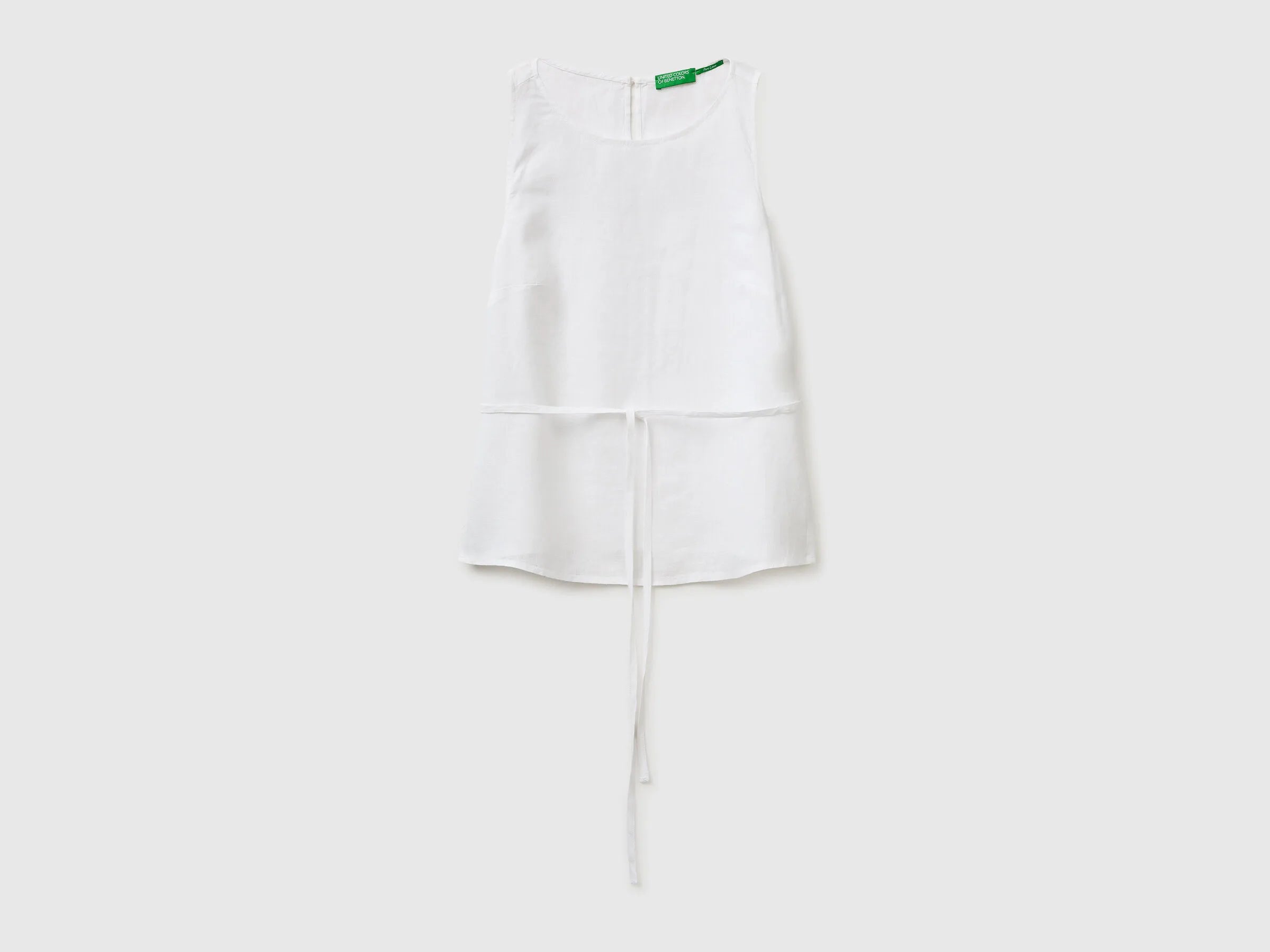 Benetton White Women 100% Linen Tank Top with Strap SKU: 5BMLDQ0DZ_101 Image 01