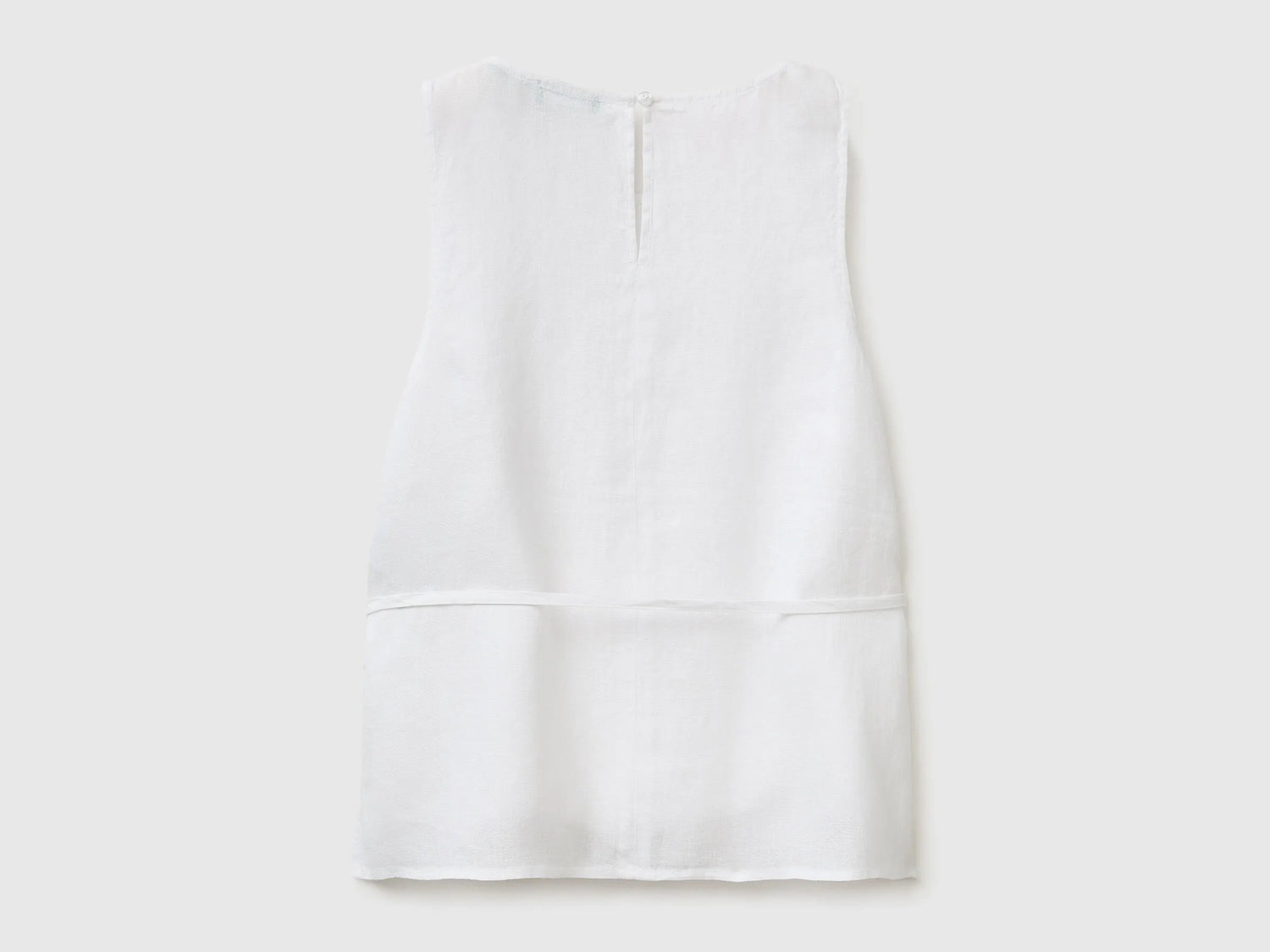 Benetton White Women 100% Linen Tank Top with Strap SKU: 5BMLDQ0DZ_101 Image 02