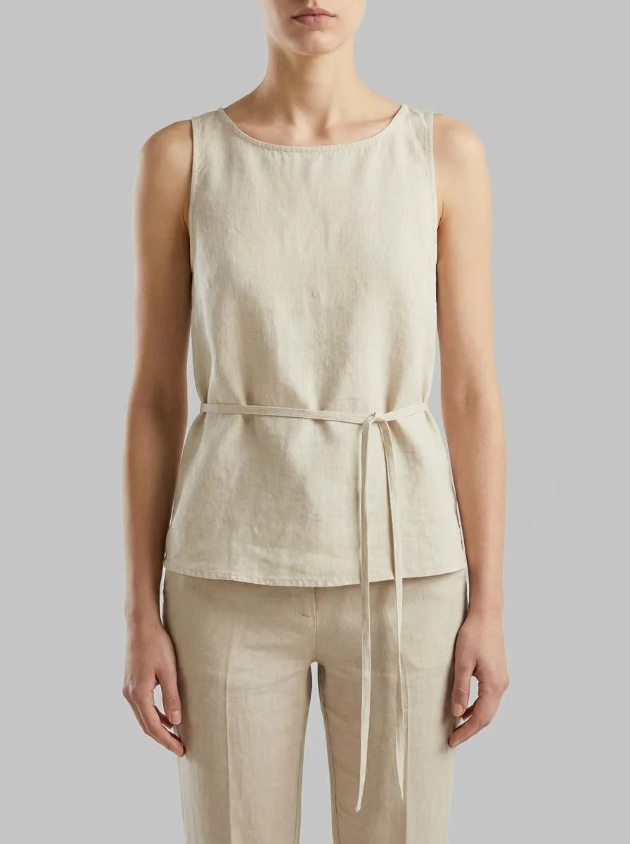 Benetton Beige Women 100% Linen Tank Top with Strap SKU: 5BMLDQ0DZ_152 Image 00