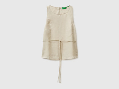 Benetton Beige Women 100% Linen Tank Top with Strap SKU: 5BMLDQ0DZ_152 Image 01