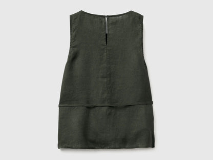 Benetton Military Green Women 100% Linen Tank Top with Strap SKU: 5BMLDQ0DZ_20W Image 02