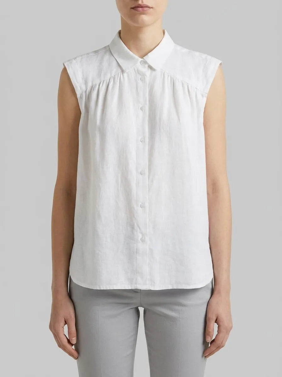 Benetton White Women 100% Linen Sleeveless Blouse SKU: 5BMLDQ0E0_101 Image 00