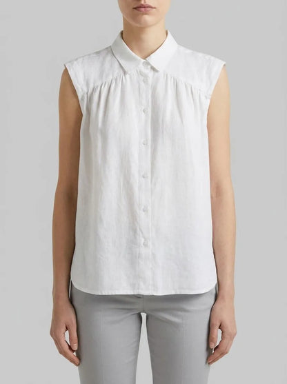Benetton White Women 100% Linen Sleeveless Blouse SKU: 5BMLDQ0E0_101 Image 00