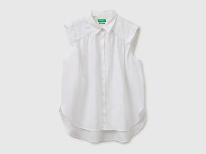 Benetton White Women 100% Linen Sleeveless Blouse SKU: 5BMLDQ0E0_101 Image 01