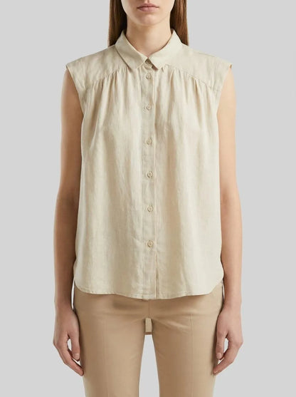 Benetton Beige Women 100% Linen Sleeveless Blouse SKU: 5BMLDQ0E0_152 Image 00