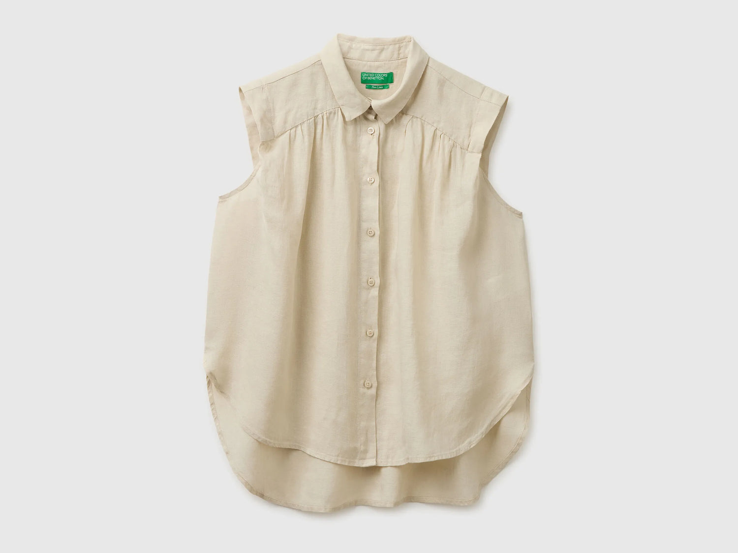 Benetton Beige Women 100% Linen Sleeveless Blouse SKU: 5BMLDQ0E0_152 Image 01