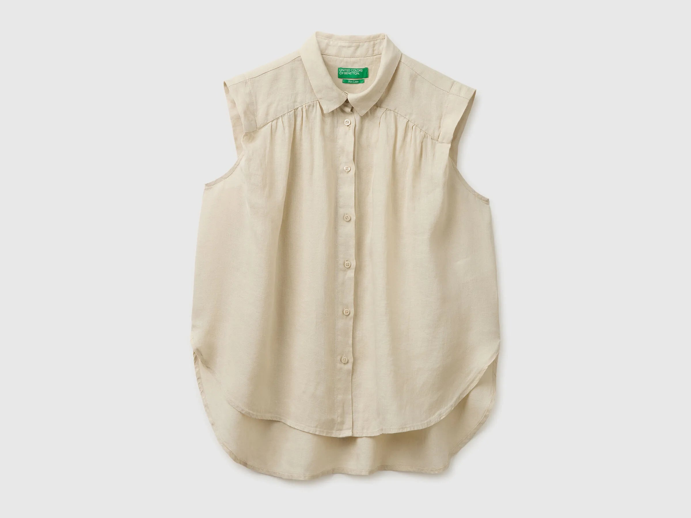 Benetton Beige Women 100% Linen Sleeveless Blouse SKU: 5BMLDQ0E0_152 Image 01