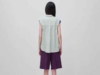 Benetton Light Green Women 100% Linen Sleeveless Blouse SKU: 5BMLDQ0E0_17E Image 02