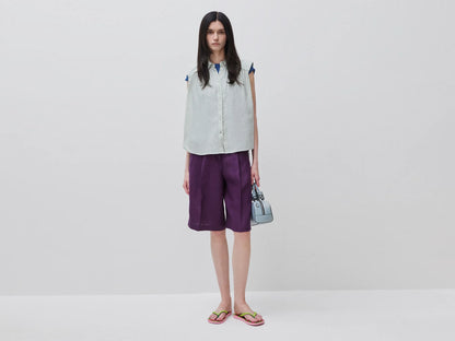 Benetton Light Green Women 100% Linen Sleeveless Blouse SKU: 5BMLDQ0E0_17E Image 03