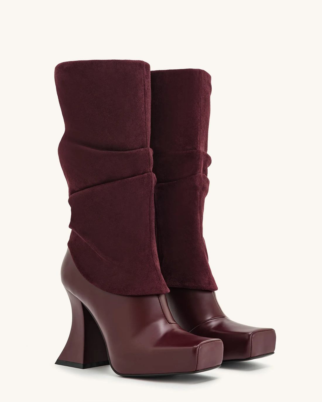 JW PEI_Claret Red_Reyna Square Toe Platform Knit Boots_5BS38-4_Claret Red_02