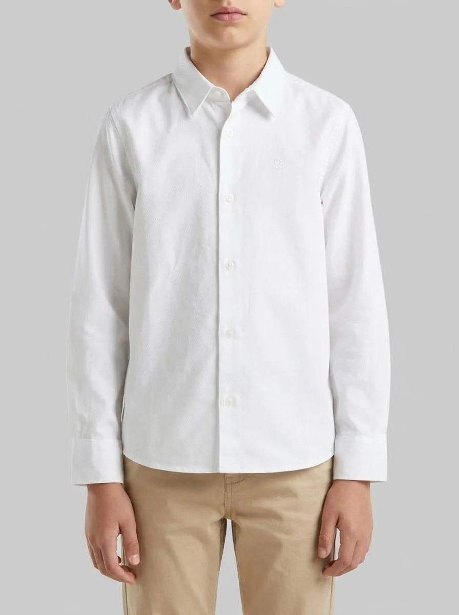 Benetton White Boys Classic Shirt in Pure Cotton SKU: 5DGXCQ00T_915 Image 00