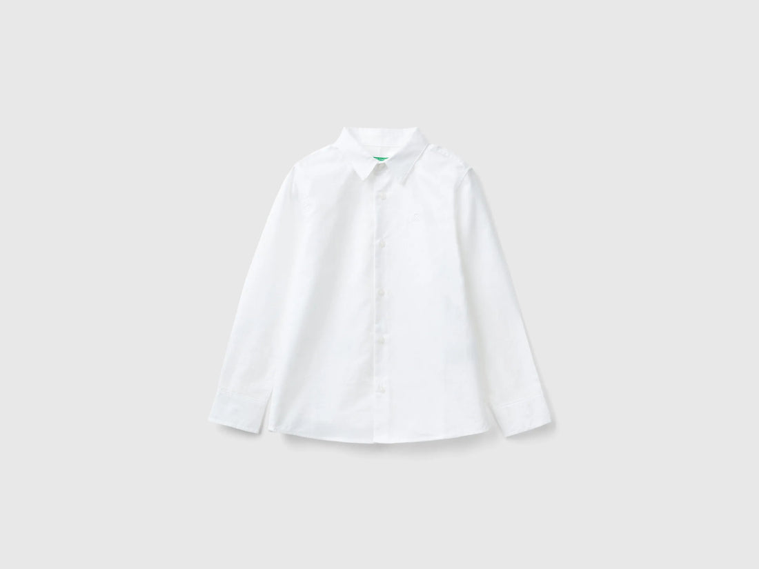 Benetton White Boys Classic Shirt in Pure Cotton SKU: 5DGXCQ00T_915 Image 01