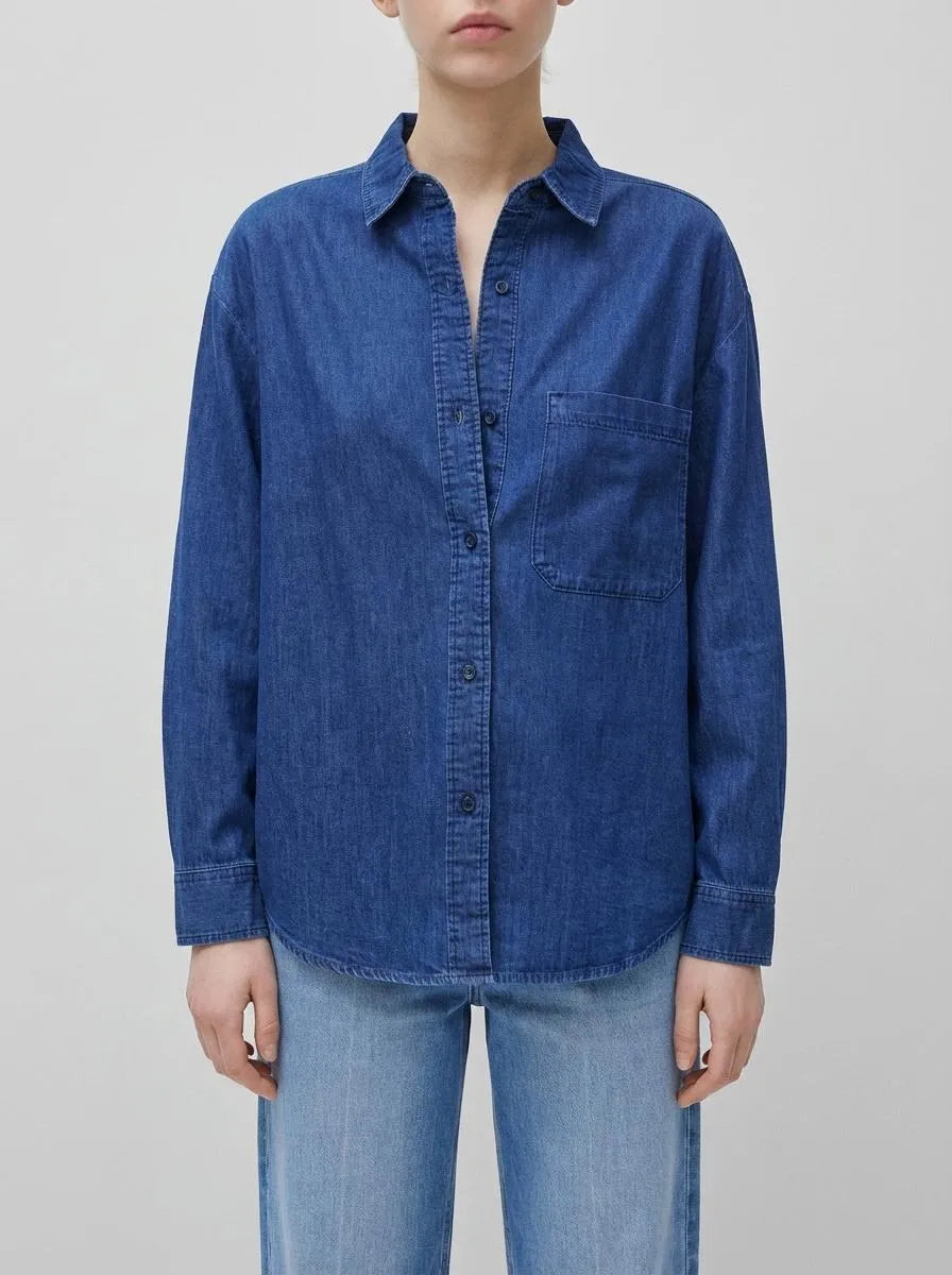 Benetton Blue Women Cropped Chambray Shirt SKU: 5DHJDQ0DT_901 Image 00