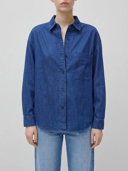 Benetton Blue Women Cropped Chambray Shirt SKU: 5DHJDQ0DT_901 Image 00