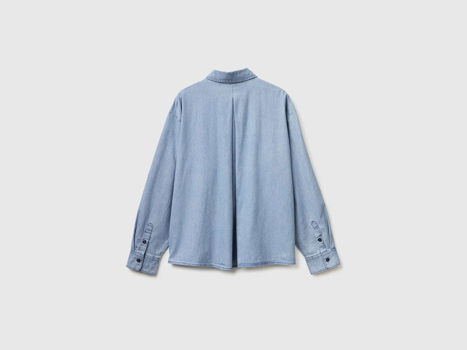 Benetton Light Blue Women Cropped Chambray Shirt SKU: 5DHJDQ0DT_902 Image 02