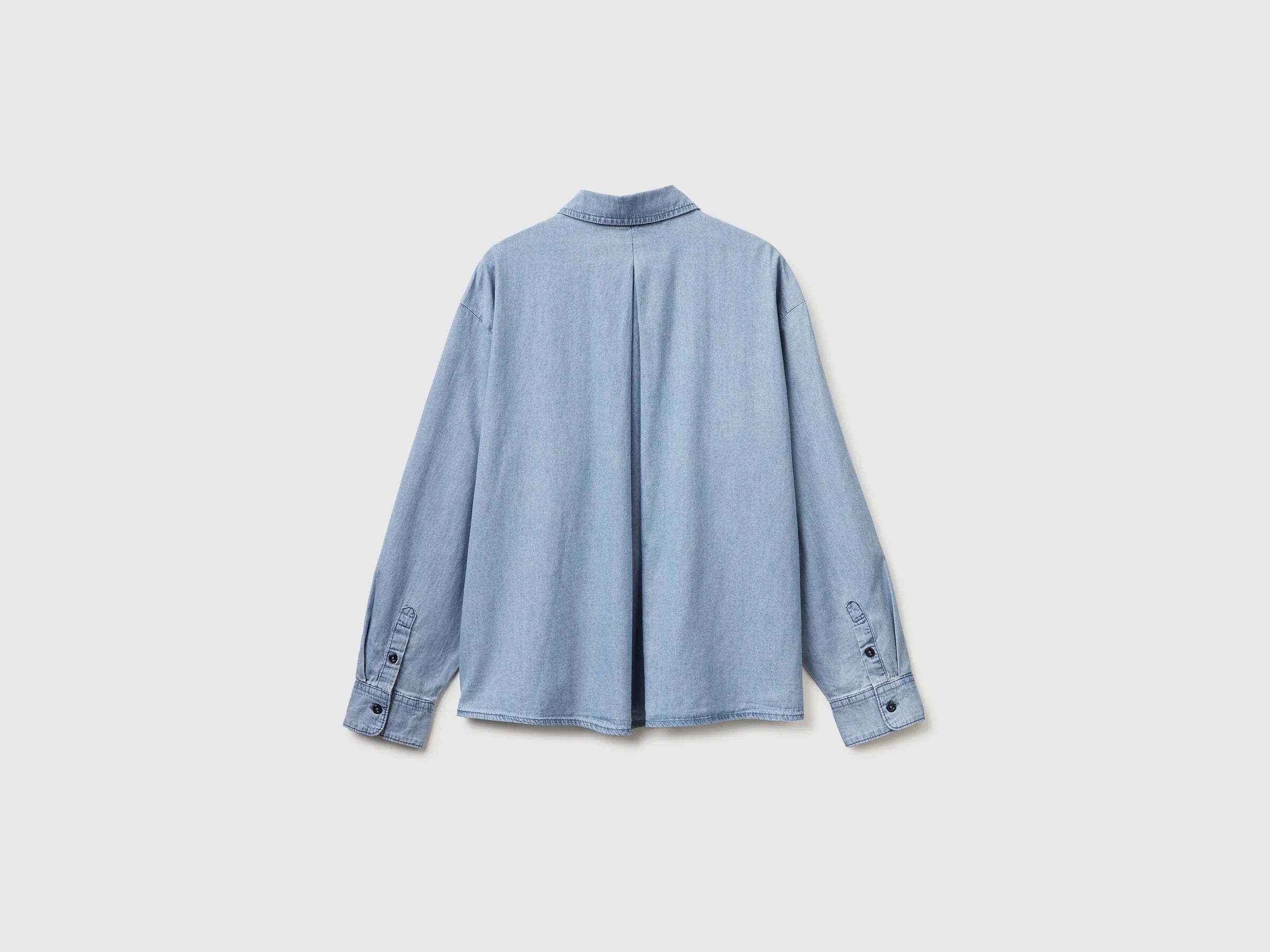Benetton Light Blue Women Cropped Chambray Shirt SKU: 5DHJDQ0DT_902 Image 02