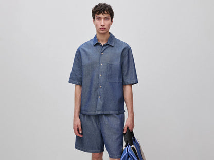 Benetton Light blue Men Chambray Shirt SKU: 5E1XUQ073_901 Image 01