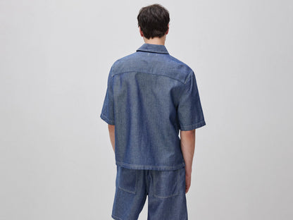 Benetton Light blue Men Chambray Shirt SKU: 5E1XUQ073_901 Image 02