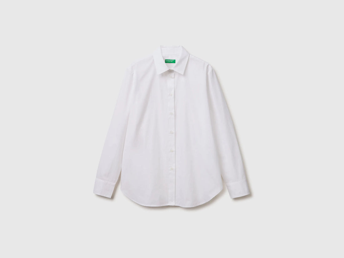 Benetton White Women Relaxed Fit Cotton Shirt SKU: 5HAXDQ0D8_101 Image 01