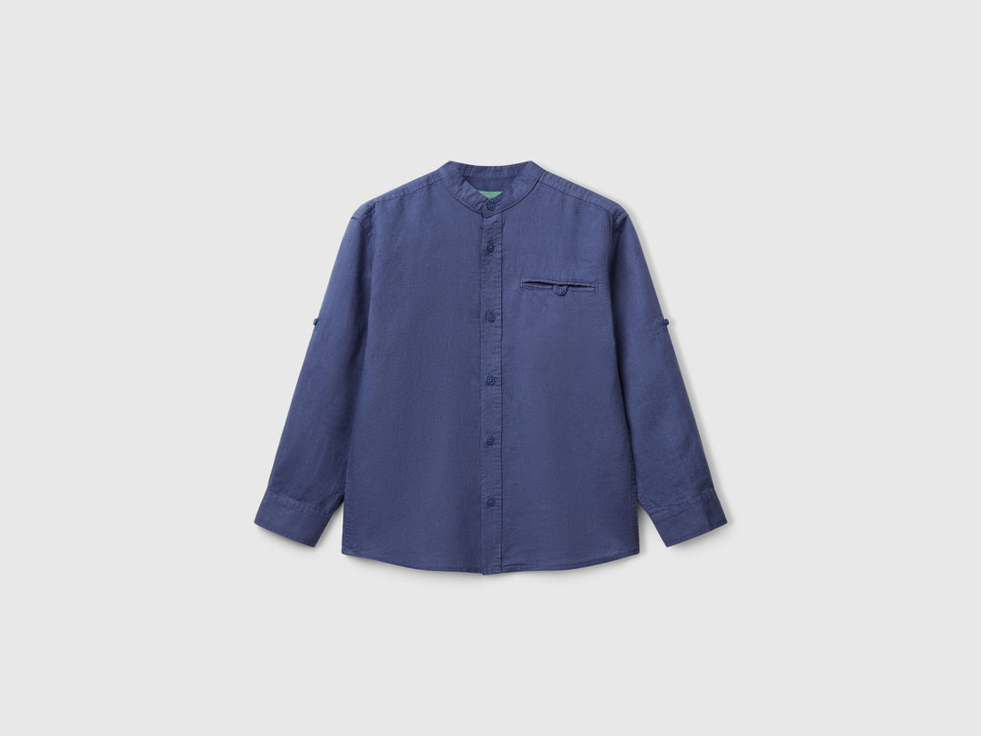 Benetton_Mandarin Collar Shirt in Linen Blend_5IPVCQ03T_12T_01