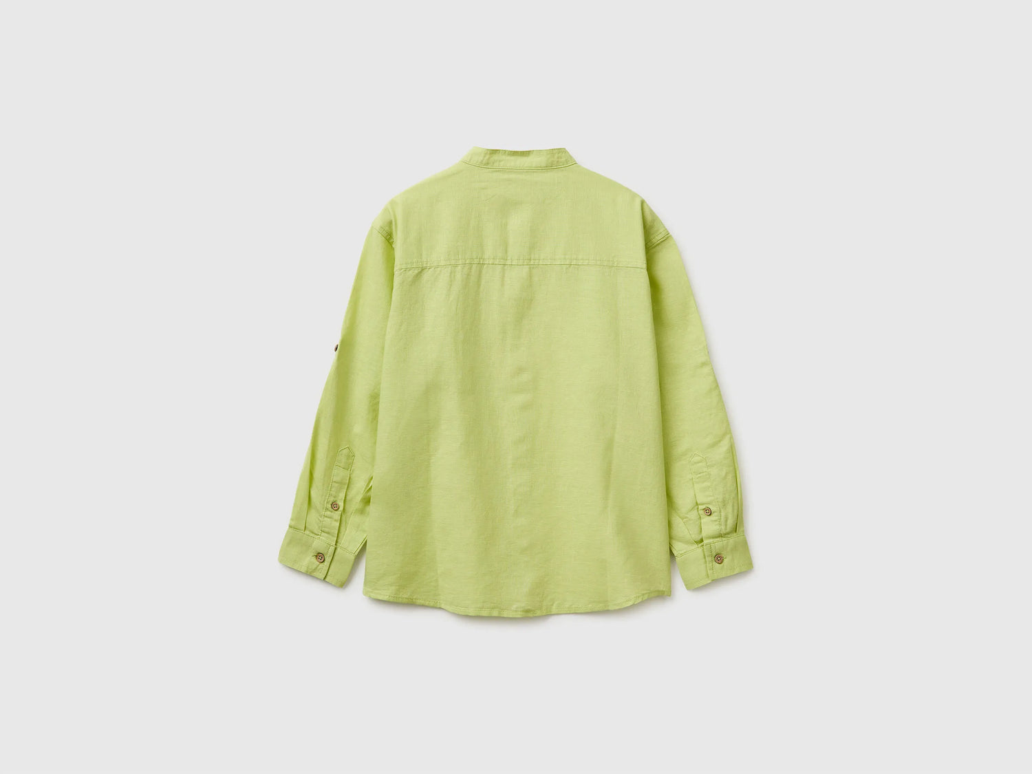 Benetton Lime Boys Linen Blend Mandarin Collar Shirt SKU: 5IPVCQ04T_0M4 Image 02