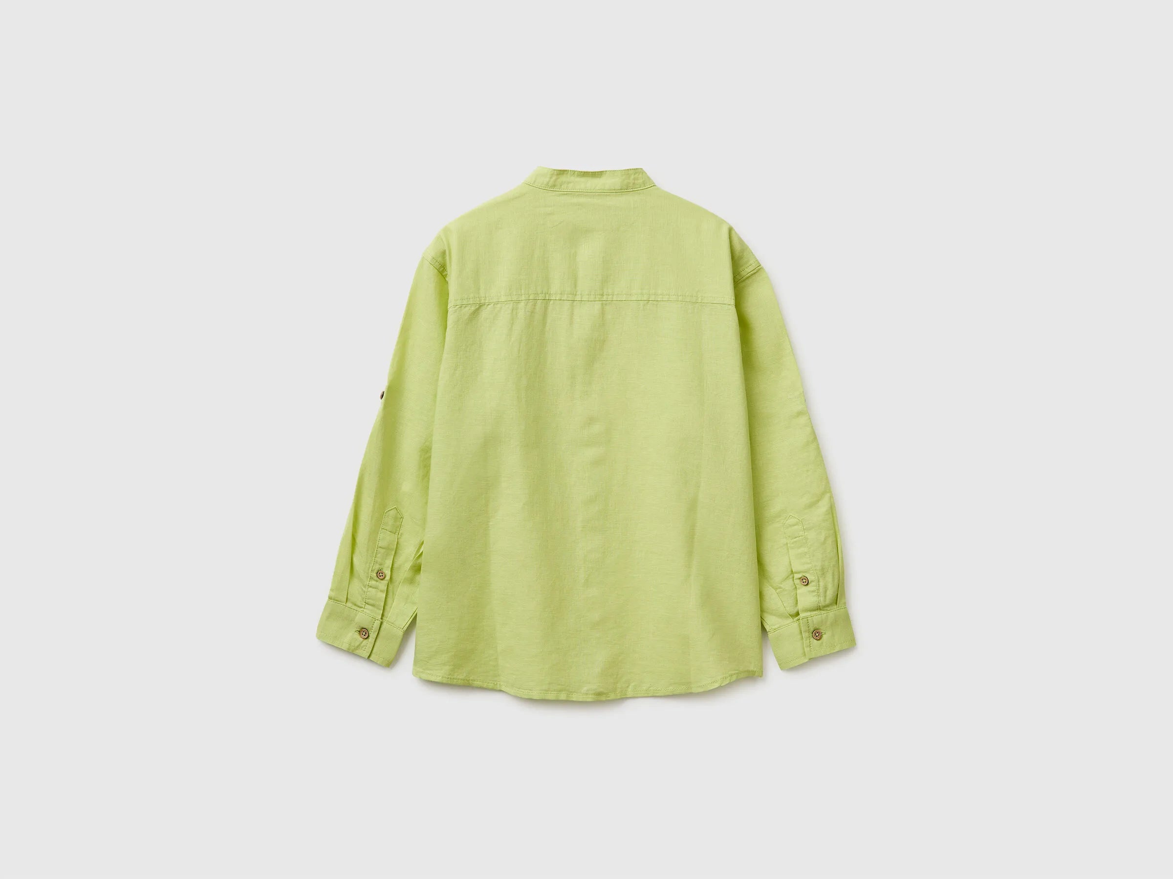 Benetton Lime Boys Linen Blend Mandarin Collar Shirt SKU: 5IPVCQ04T_0M4 Image 02