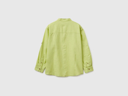 Benetton Lime Boys Linen Blend Mandarin Collar Shirt SKU: 5IPVCQ04T_0M4 Image 02