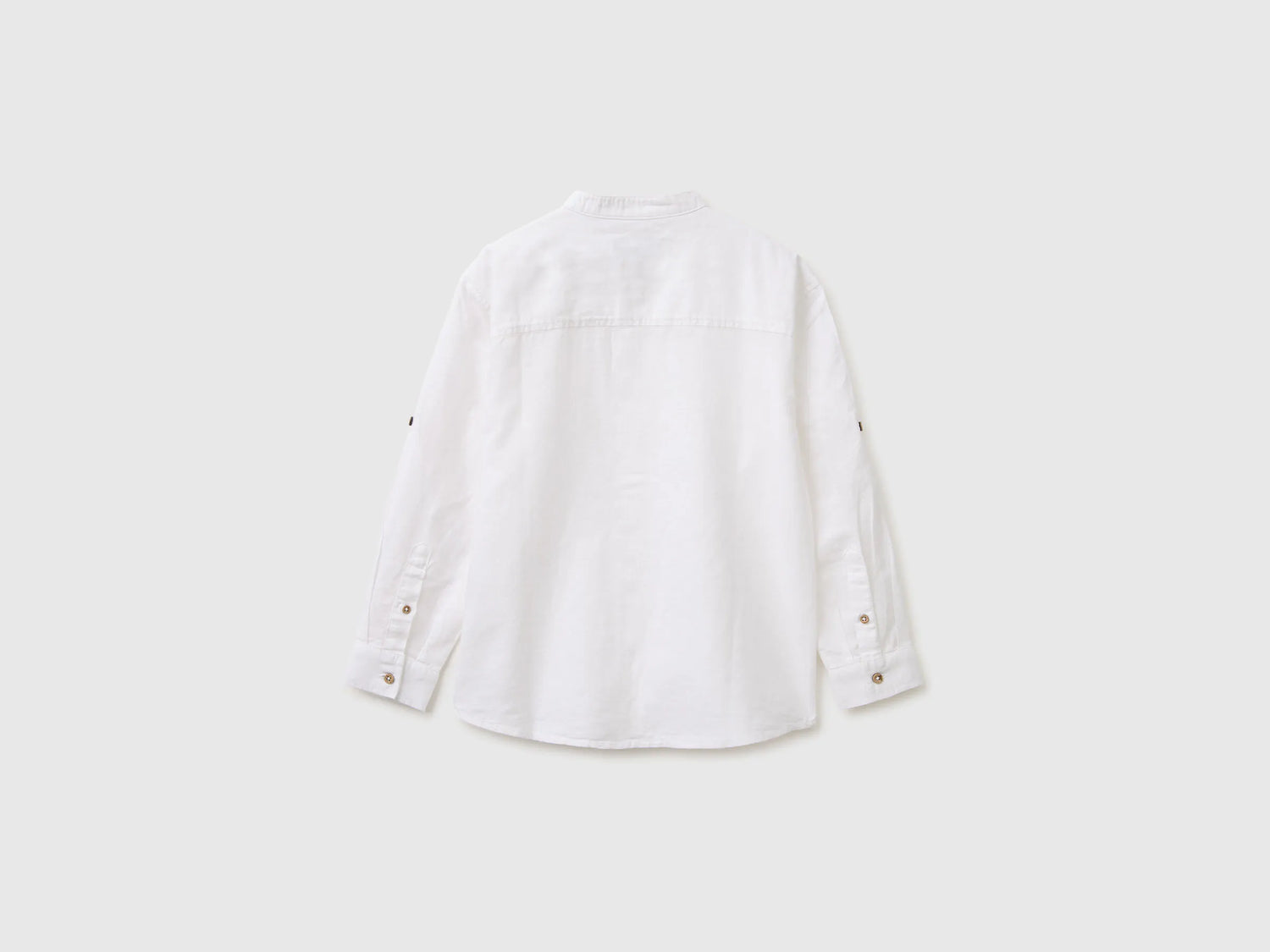 Benetton White Boys Linen Blend Mandarin Collar Shirt SKU: 5IPVCQ04T_101 Image 02
