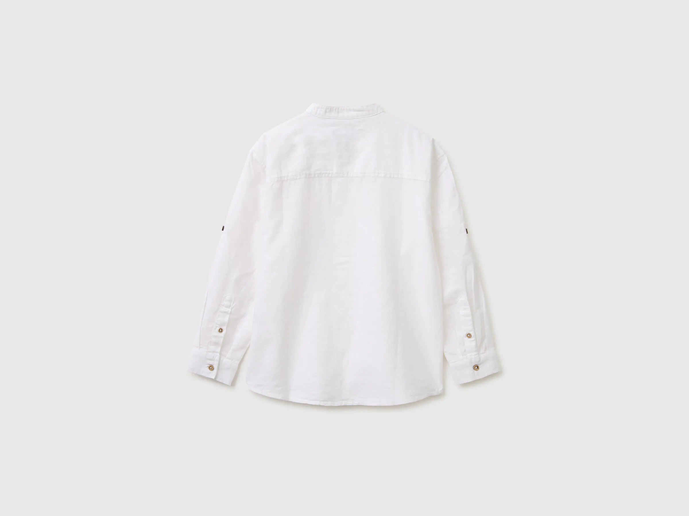 Benetton White Boys Linen Blend Mandarin Collar Shirt SKU: 5IPVCQ04T_101 Image 02