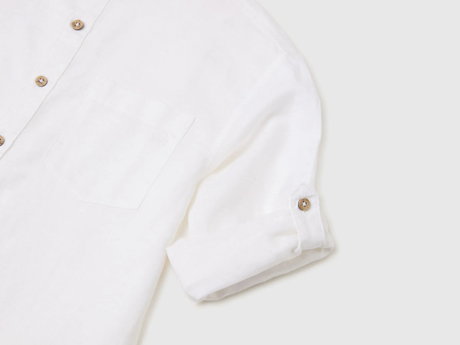 Benetton White Boys Linen Blend Mandarin Collar Shirt SKU: 5IPVCQ04T_101 Image 03