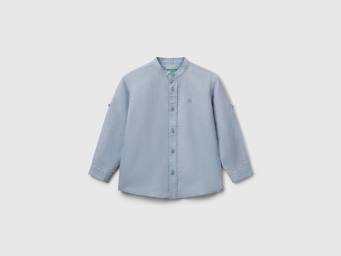 Benetton_Mandarin Collar Shirt in Linen Blend_5IPVGQ01L_2F9_01