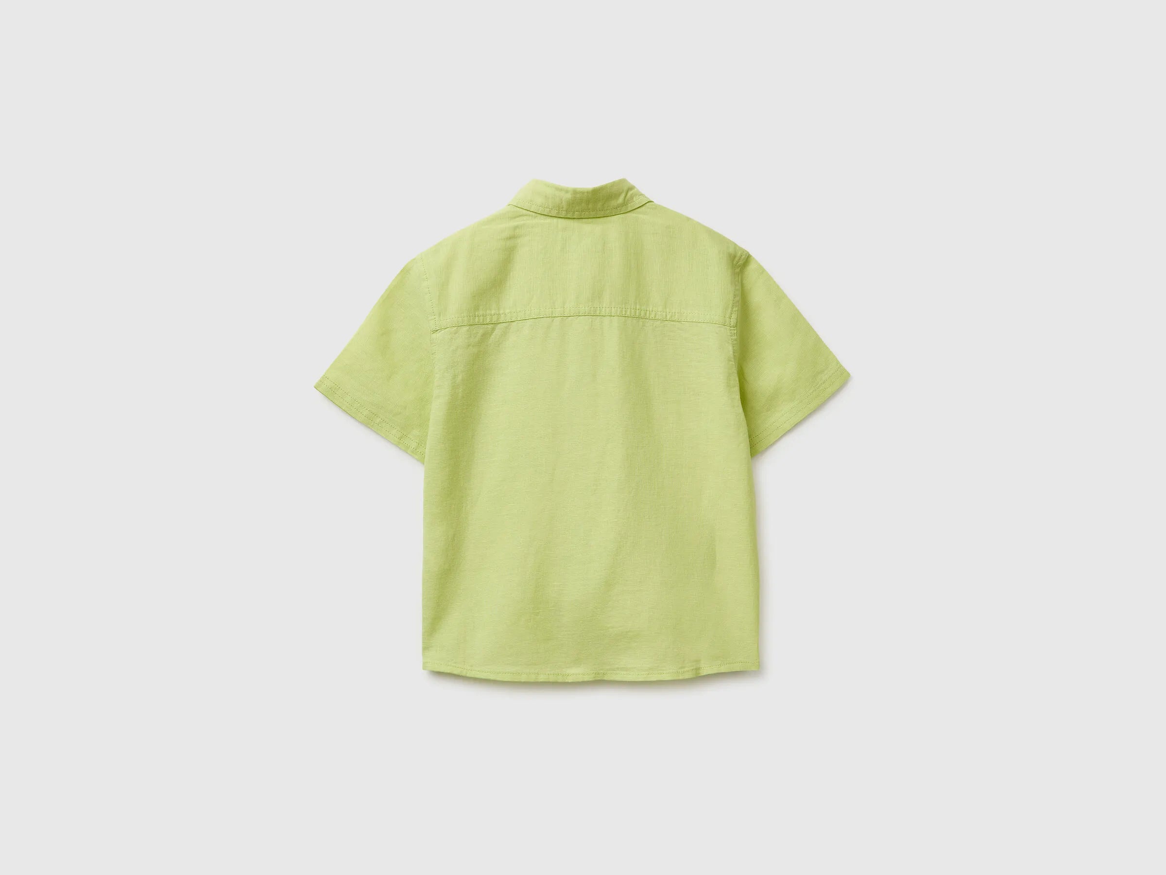 Benetton Lime Boys Short-Sleeved Linen Blend Shirt SKU: 5IPVGQ033_0M4 Image 02