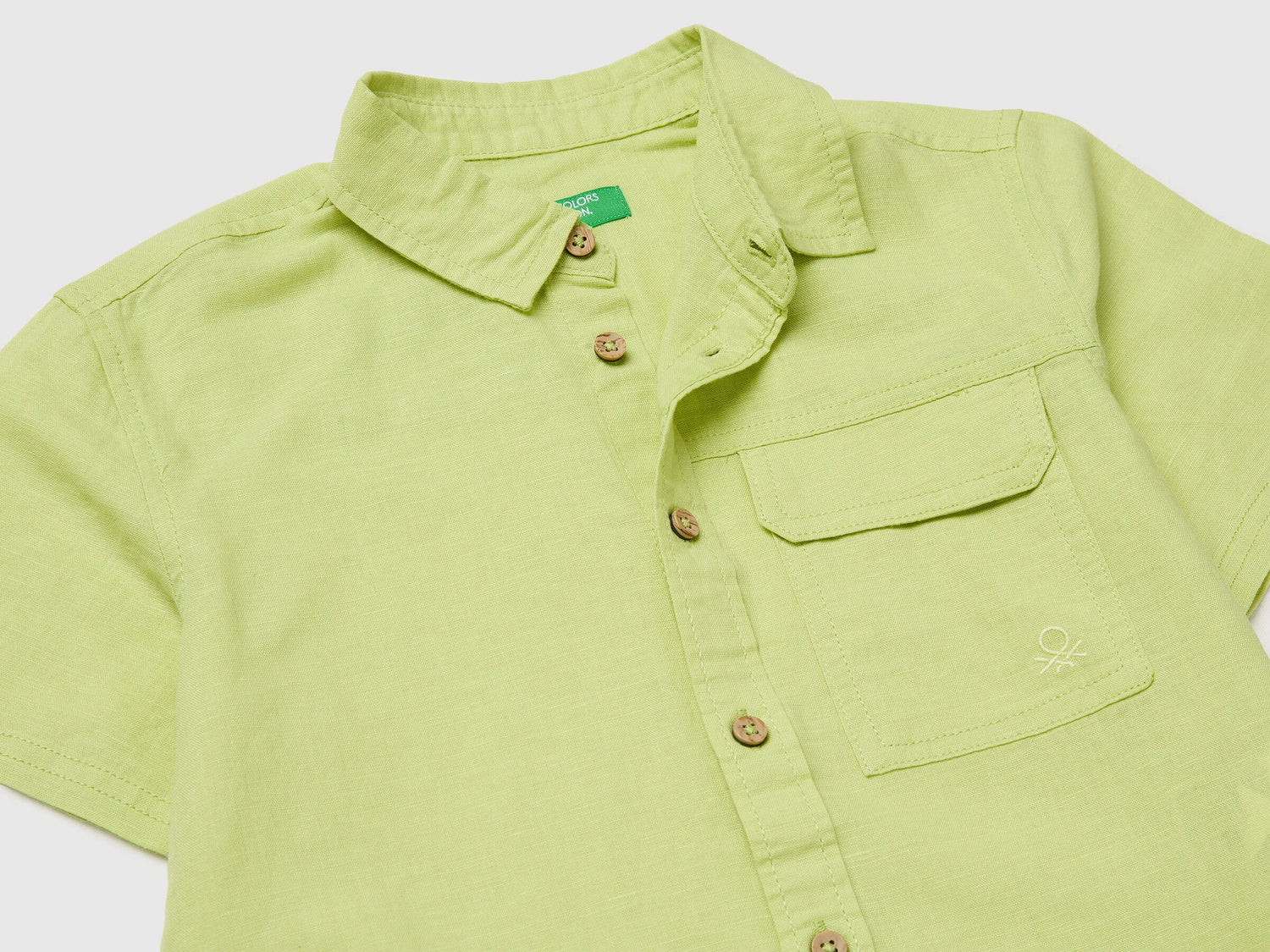 Benetton Lime Boys Short-Sleeved Linen Blend Shirt SKU: 5IPVGQ033_0M4 Image 03