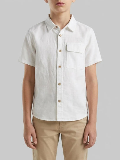 Benetton White Boys Short-Sleeved Linen Blend Shirt SKU: 5IPVGQ033_101 Image 00